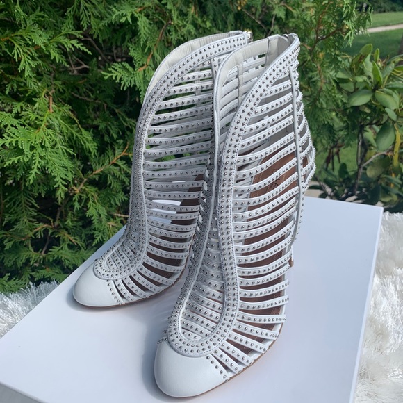 Alaia White Leather Studded Booties - Picture 11 of 13